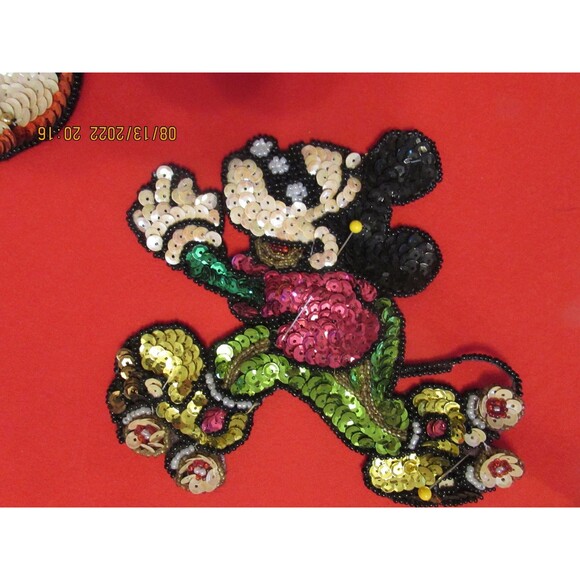 Vintage Mickey Mouse Applique Roller Skates sequence green purple beaded eyes - Picture 1 of 5